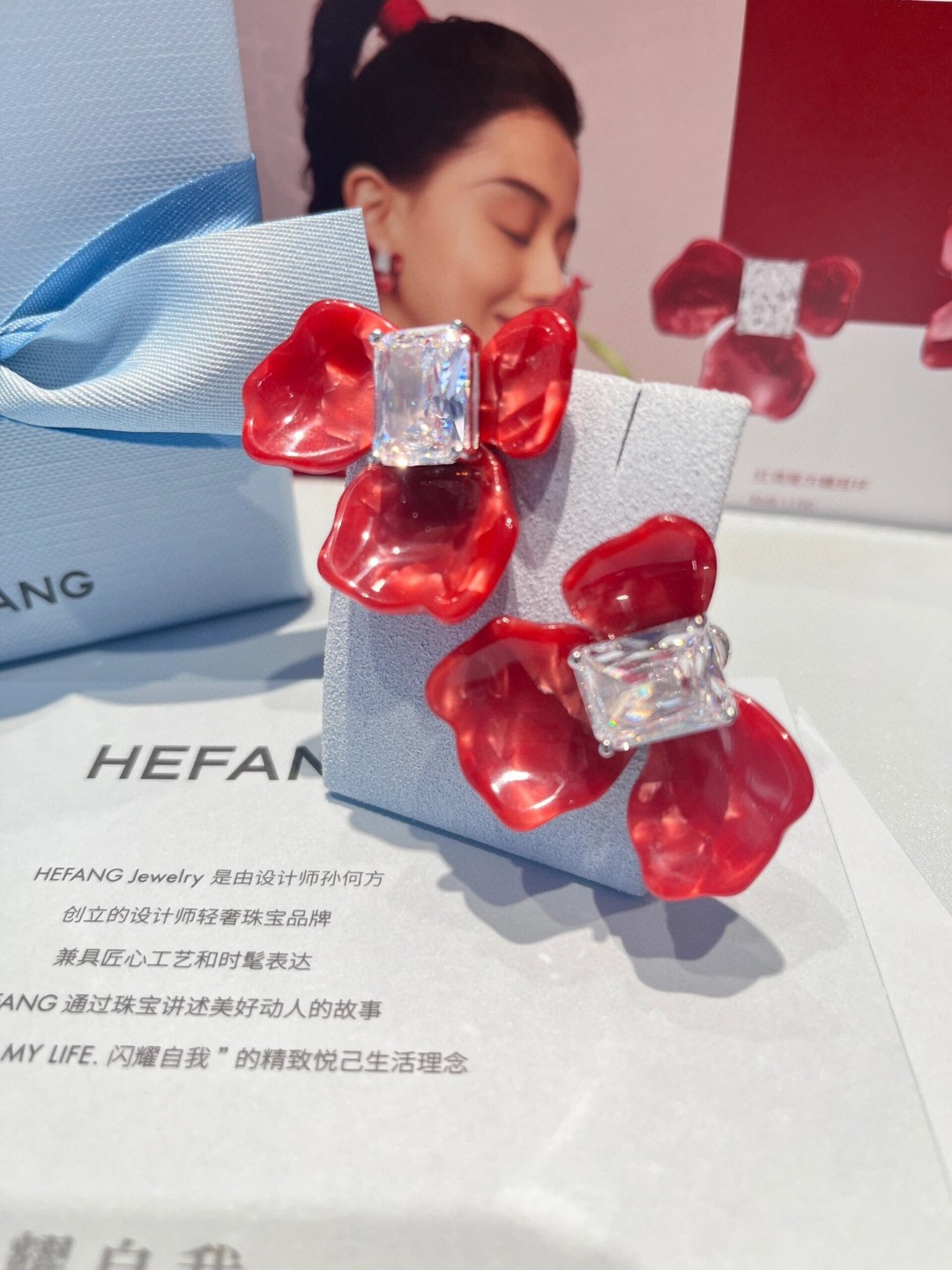 p75 with sterling silver original printed earplugs [HEFANG red iris sugar cube earrings] Z ️ fried