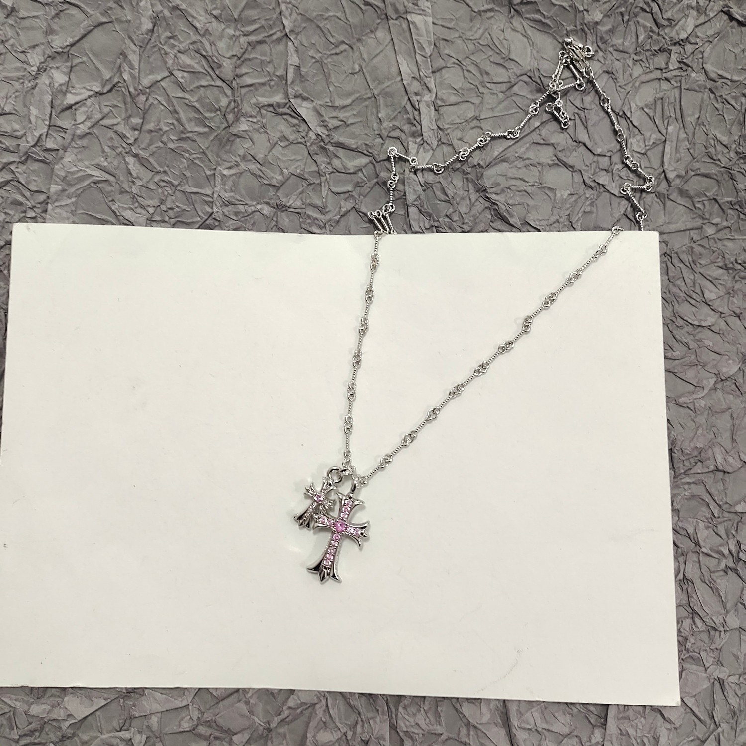 p80 Today’s recommended Crow Heart Necklace Platinum Double Cross Light Pink Necklace