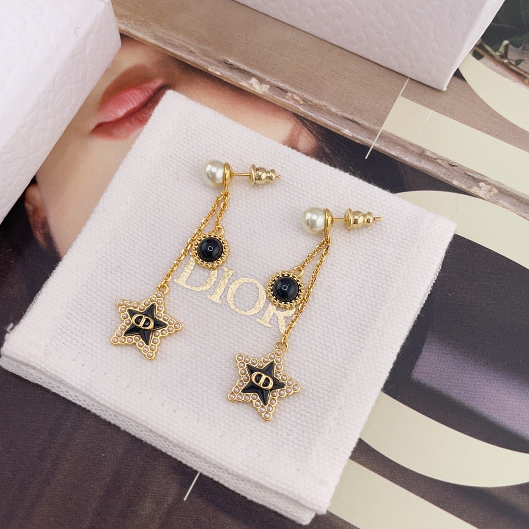 p70 [DIOR Tassel Black Bead Star Double Drop Earrings] Z 4800, available on a first come first served basis ️ Large quantity
