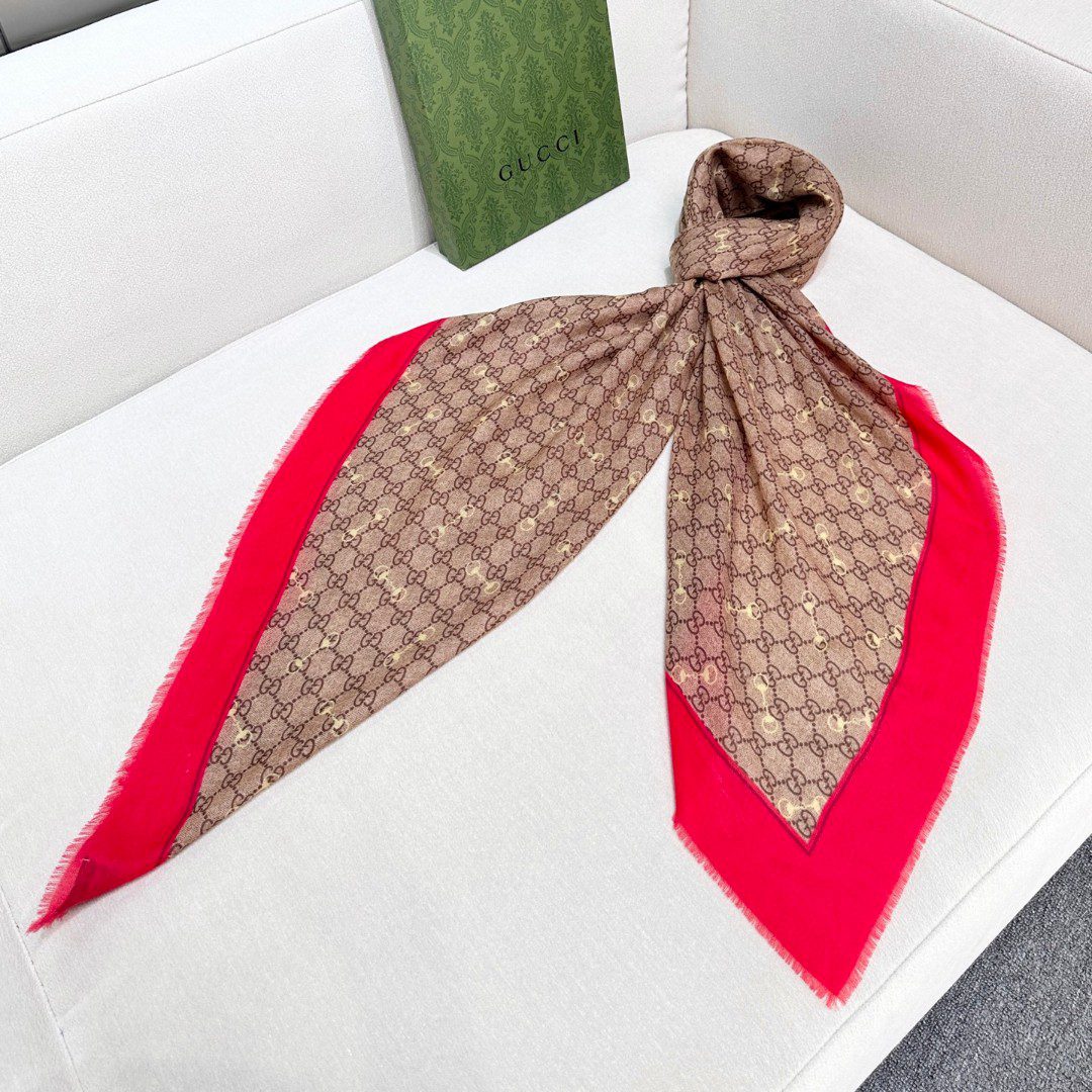 Scarf🧣Top Version🧣 0 [GG Horsebit Cashmere Square Scarf] Cashmere Square