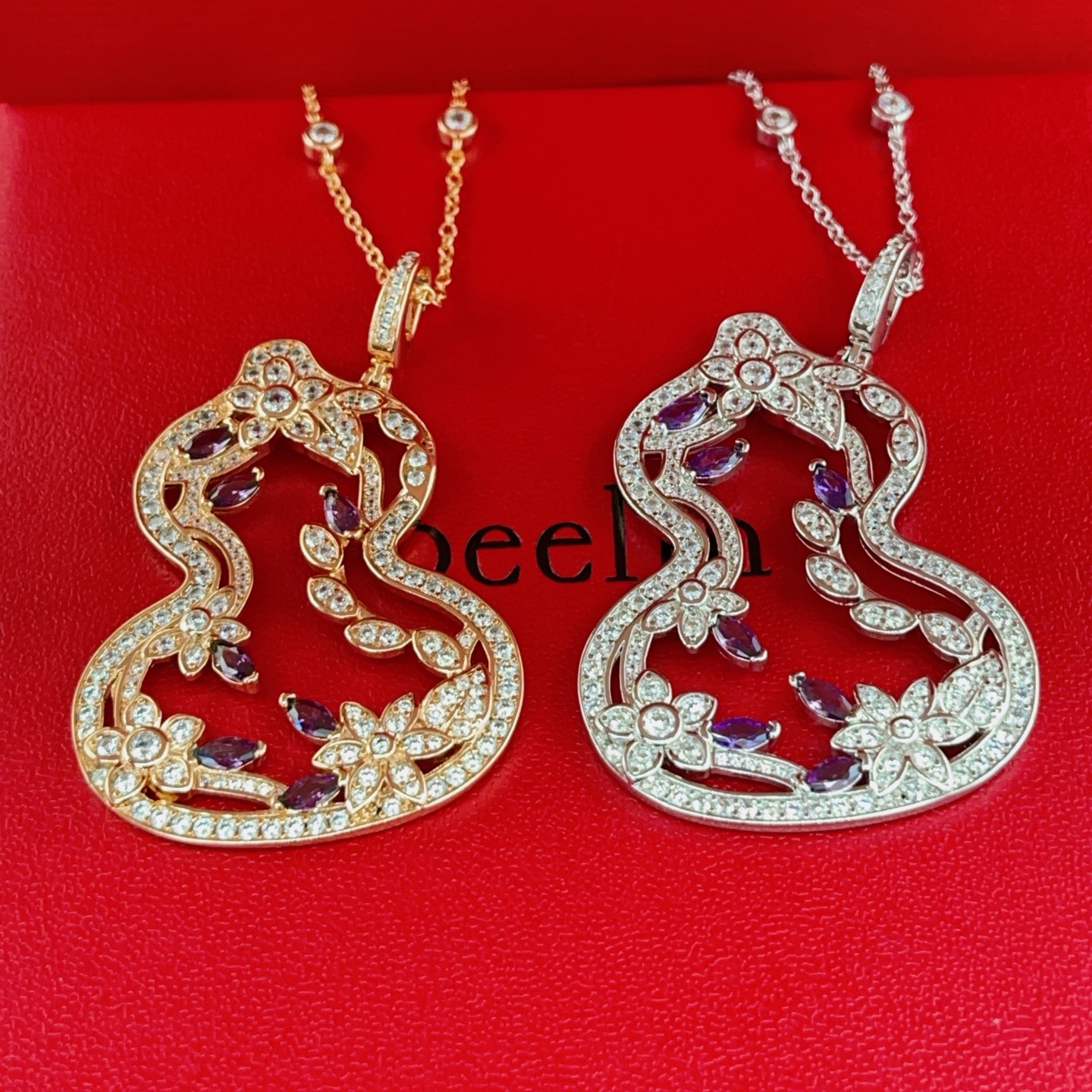 p80QX005 [Purple Marquise Silver Gourd Necklace] QX006 [Purple Marquise Rose Gold Gourd]