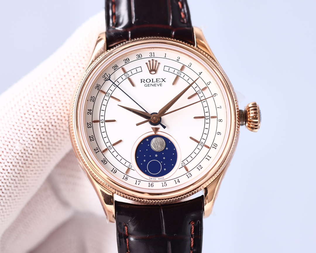 Rolex Cellini series 505 moon phase watch, the best version of natural meteorite moon phase Cellini full rose gold