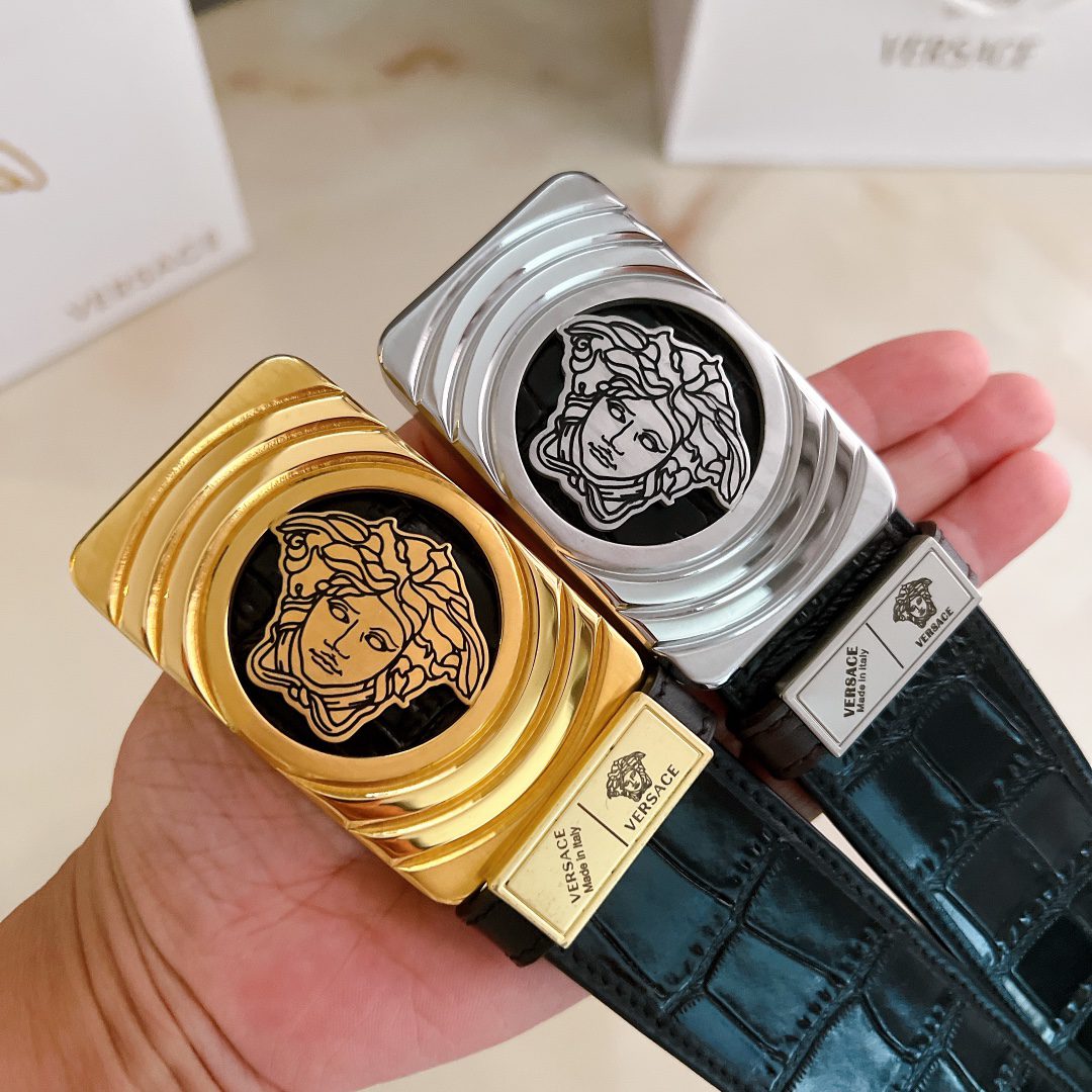 Belt Versace steel buckle imported leather, high-end original single belt, available at European counters, double-sided Italian imported first-layer cowhide