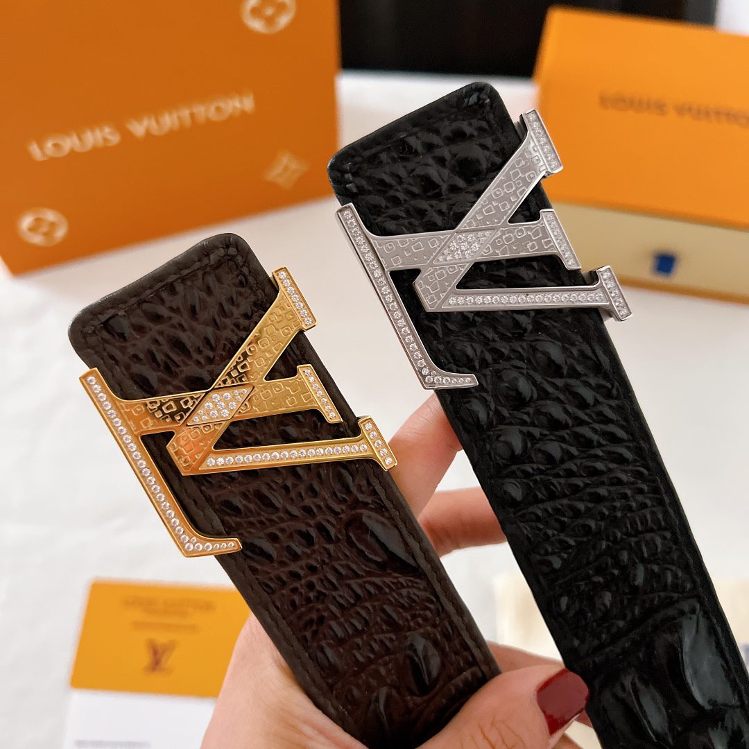 Belt LV Initiales reversible belt with diamond buckle in silky calfskin and Damier S