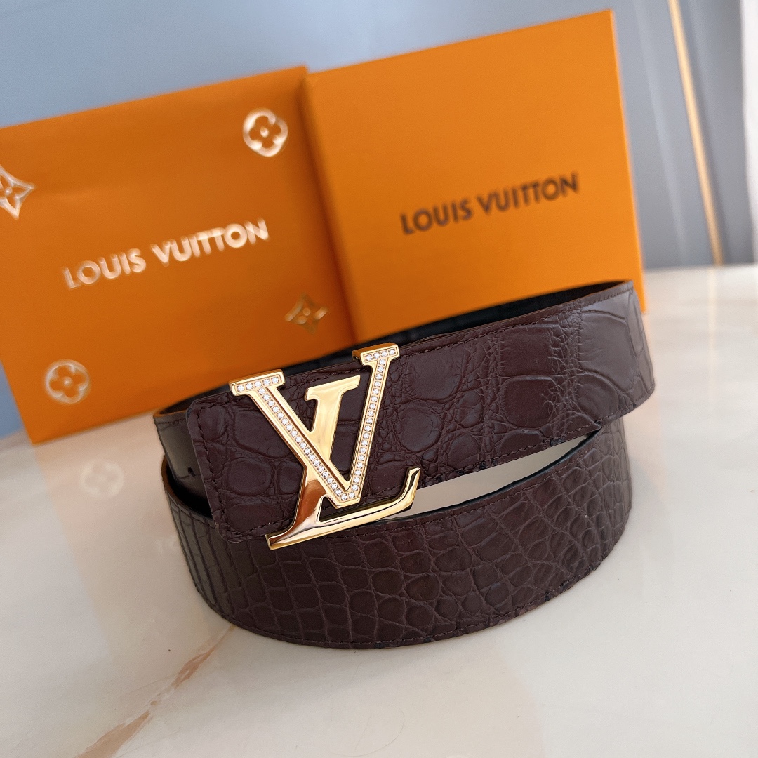 Belt LV Initiales 40mm new diamond-encrusted steel buckle counter belt made of double-sided crocodile leather