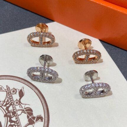 75 V gold material, high-end recision version, Hermès full diamond ig nose earrings, high carbon diamonds, Taichaishi