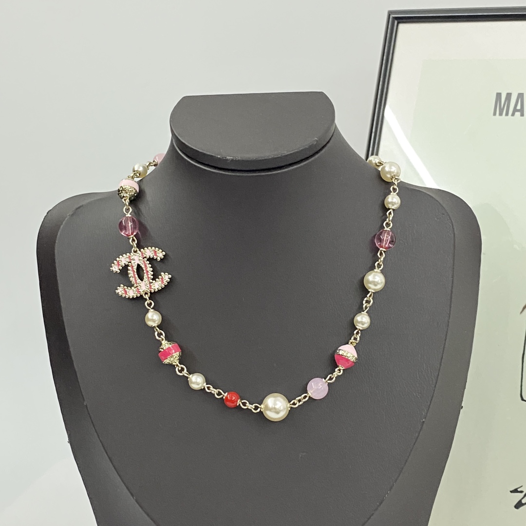 80 Chanel Necklace Hot Sale New CHAN 24 ink Glass earl Double C Necklace ink Gold earl