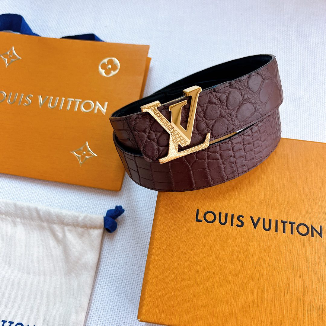 Belt Belt LV Initiales 40 mm exclusive new hollow steel buckle double-sided black crocodile