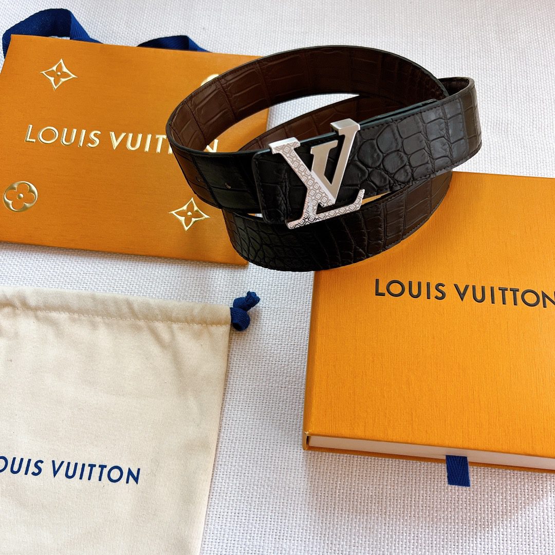 Belt Belt LV Initiales 40 mm exclusive new hollow steel buckle double-sided black crocodile