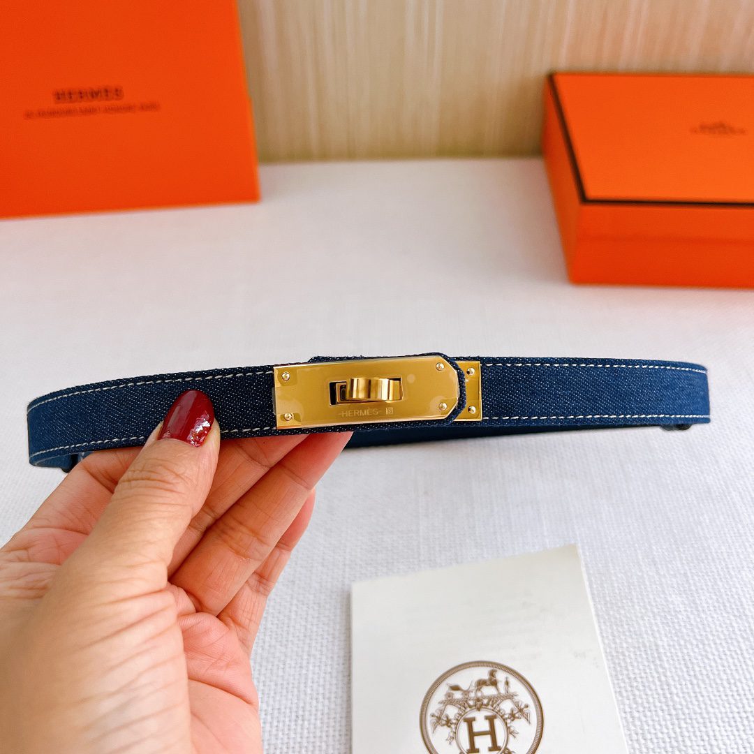 Belt Belt ke lly belt Epsom calfskin denim belt with gold Kelly leather