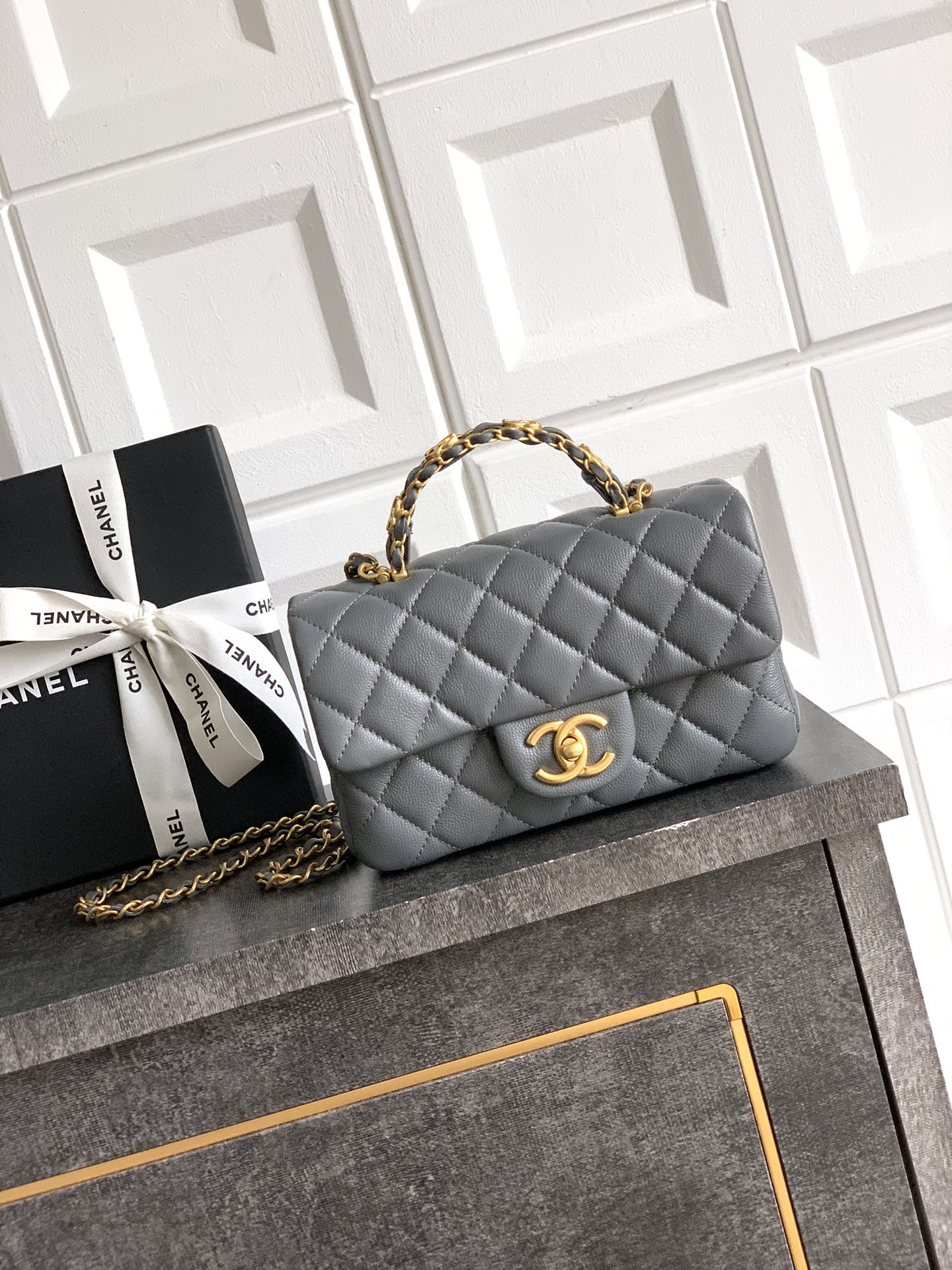 Bag Chanel  "Iron Gray" "Small Size" OHANELB's seasonal eye-catching lychee leather handle c