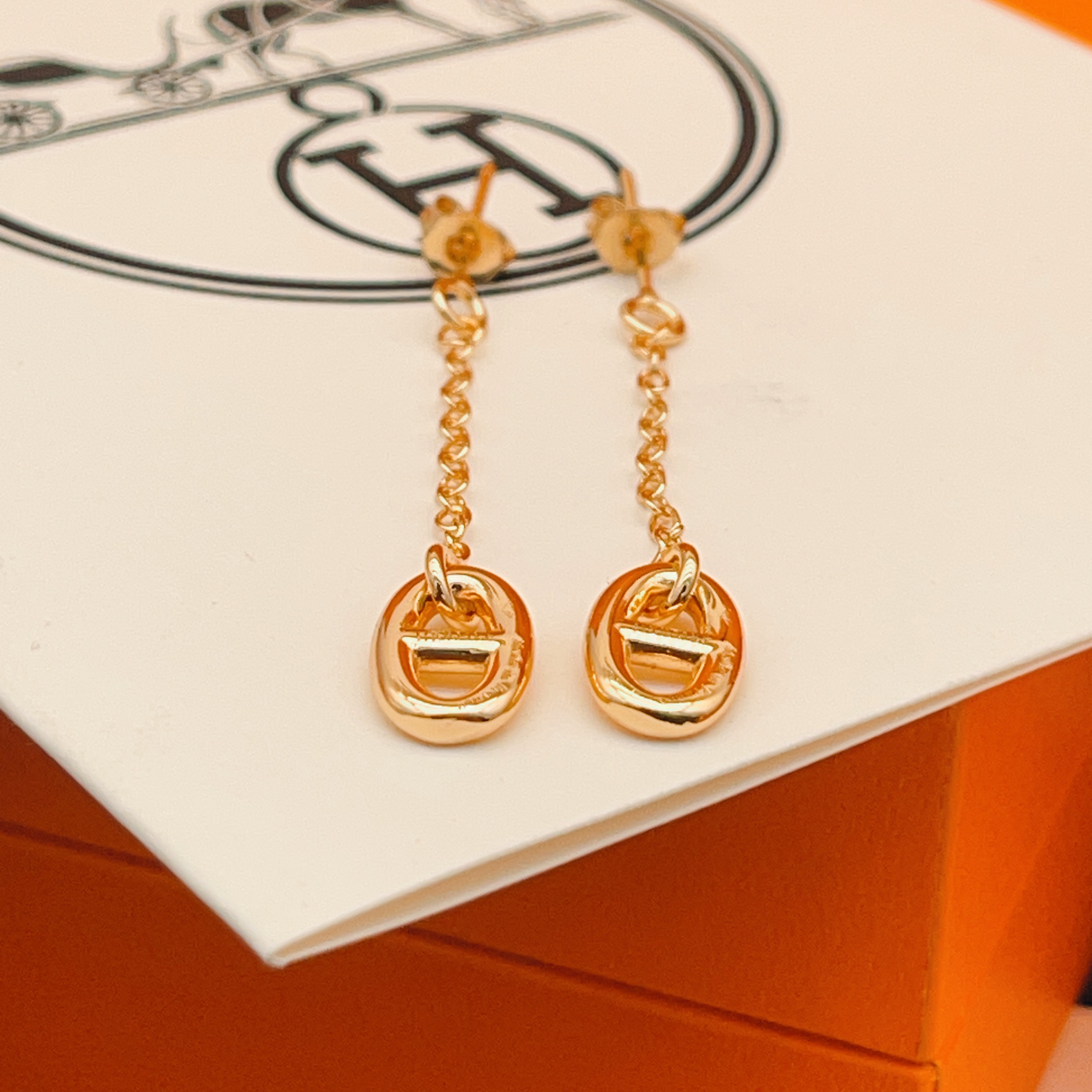 p55HE056 [He@mes latest tassel pig nose rose gold earrings] consistent Zp yellow