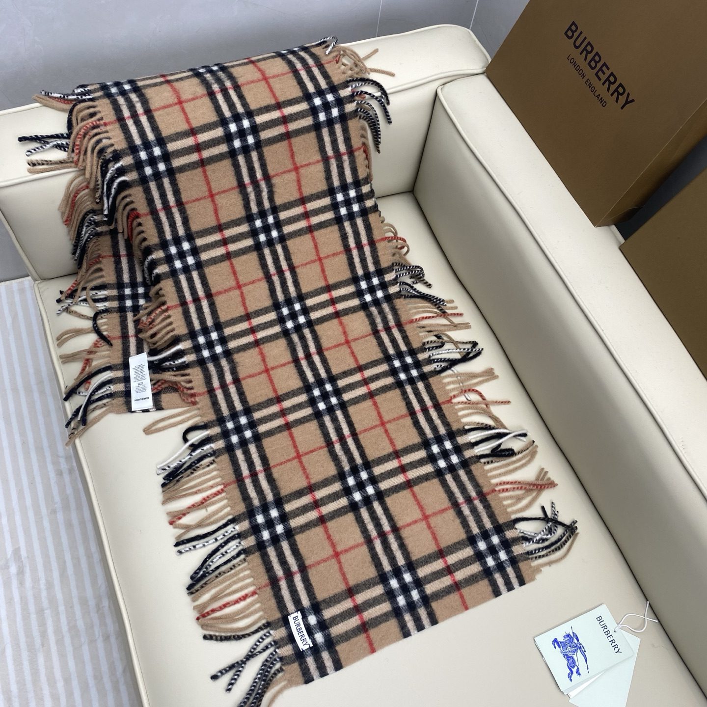 Scarf𝐁𝐁𝐫 Hay plaid fringed scarf cm.0% cashmere