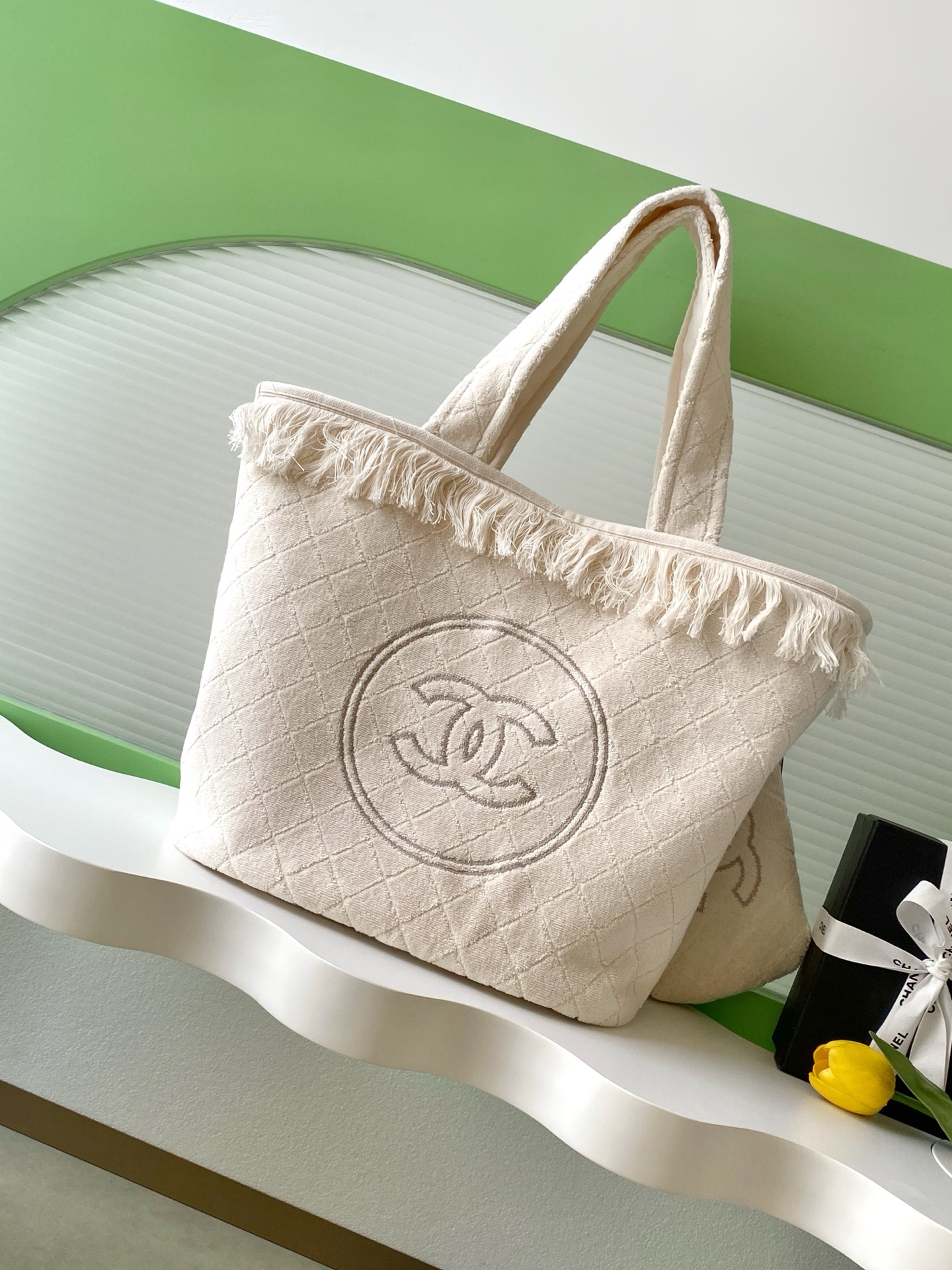 Bag Chanel The new  coco beach beach bag is so beautiful when paired with a silk scarf or hanging small bag!