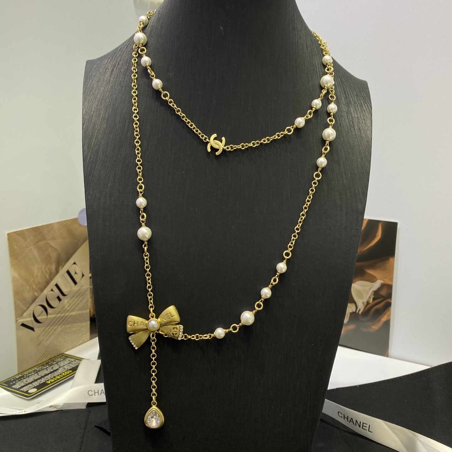 Code 57 67Chanel earl Bow Retro Oval Diamond Sweater Chain Necklace