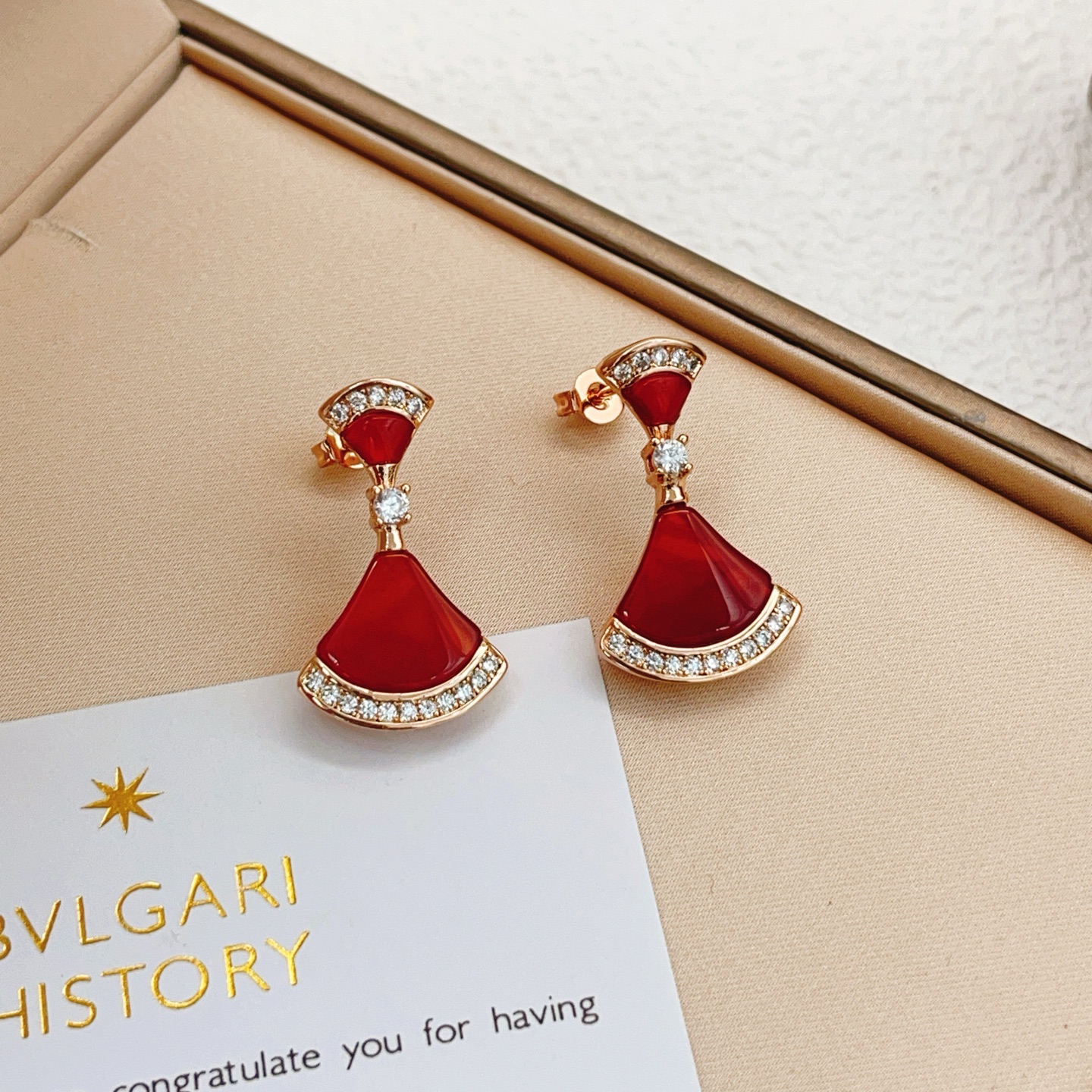 p70BE014 [BVLGARI latest rose gold red fan earrings] consistent Zp brass