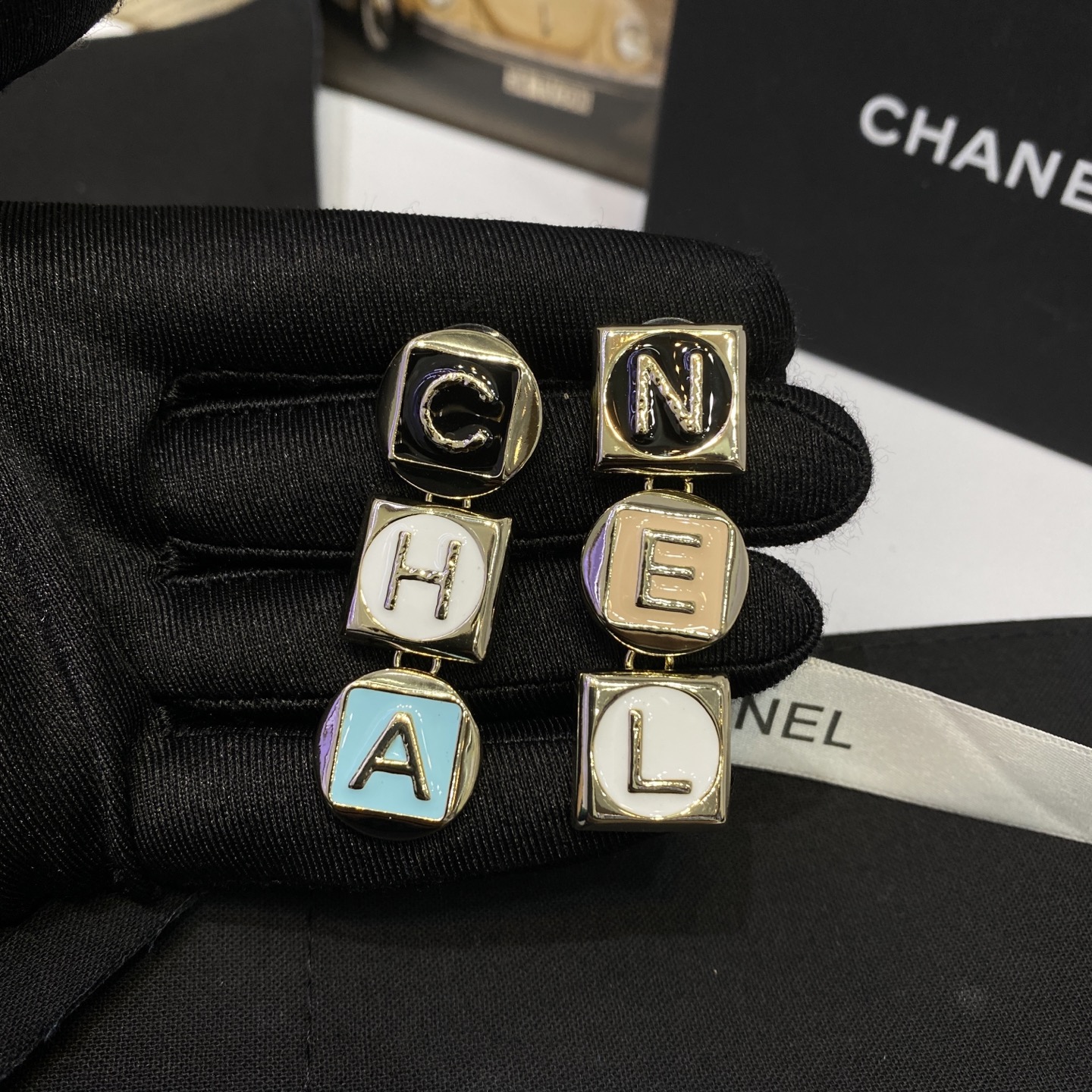 No. 3Chanel colorful enamel letter earrings